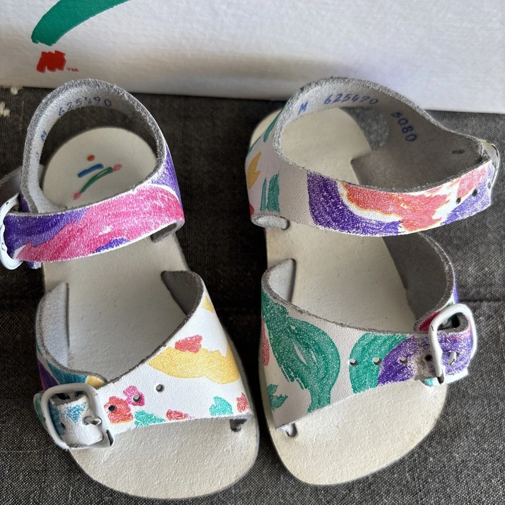 Vintage Stride Rite Peek A Boo Print Sandals Original Box Toddler Size 3 M 1990s